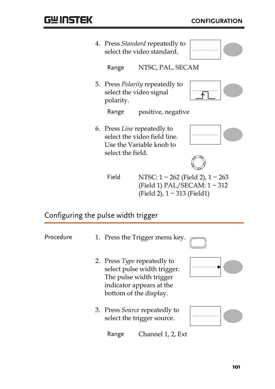 Configuring the pulse width trigger | GW Instek GDS-1000A-U Series User Manual User Manual | Page 101 / 148