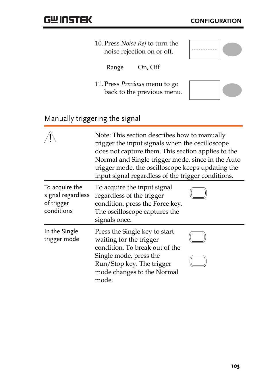 E 103), Manually triggering the signal | GW Instek GDS-1000A-U Series User Manual User Manual | Page 103 / 148
