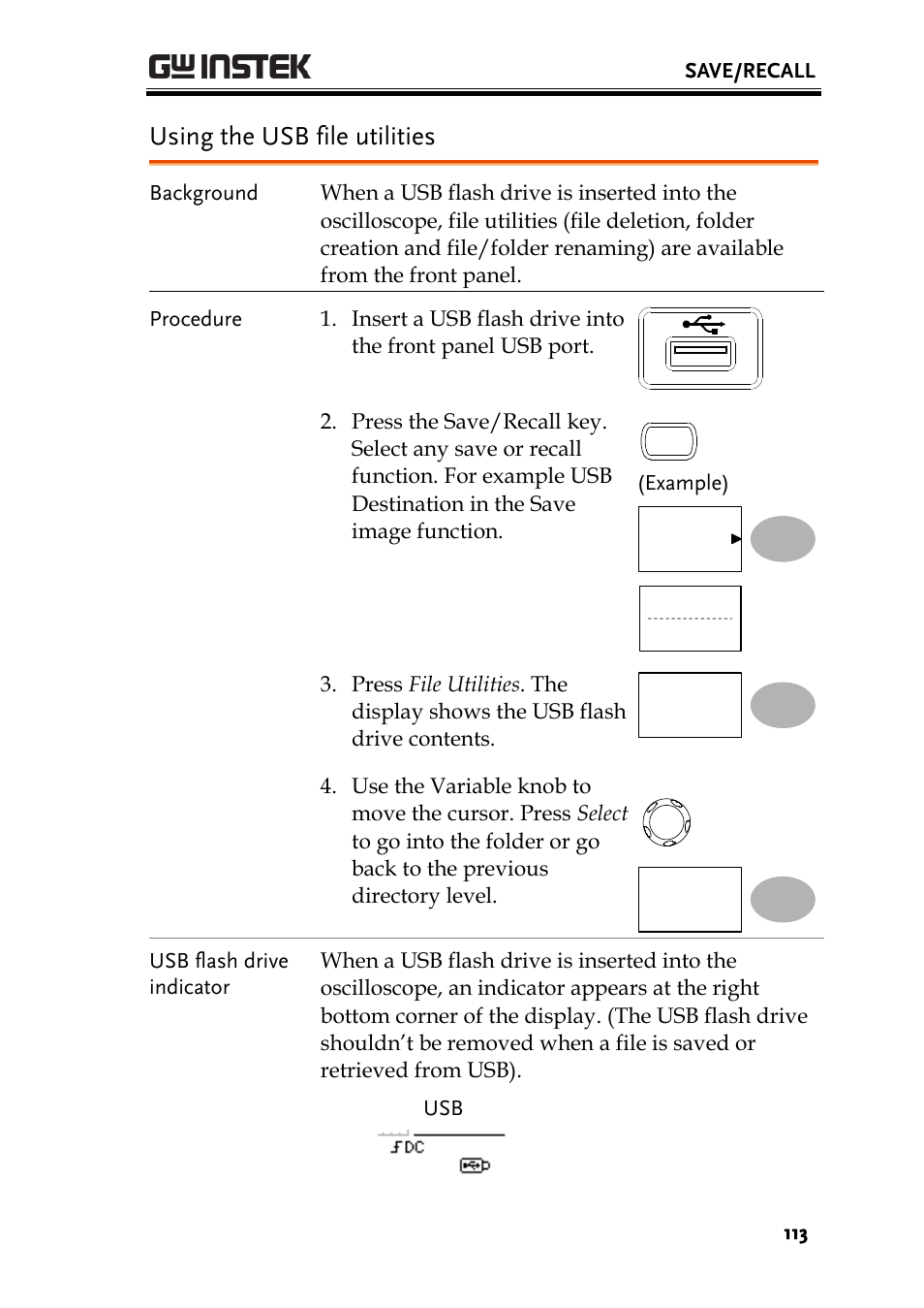 Using the usb file utilities | GW Instek GDS-1000A-U Series User Manual User Manual | Page 113 / 148