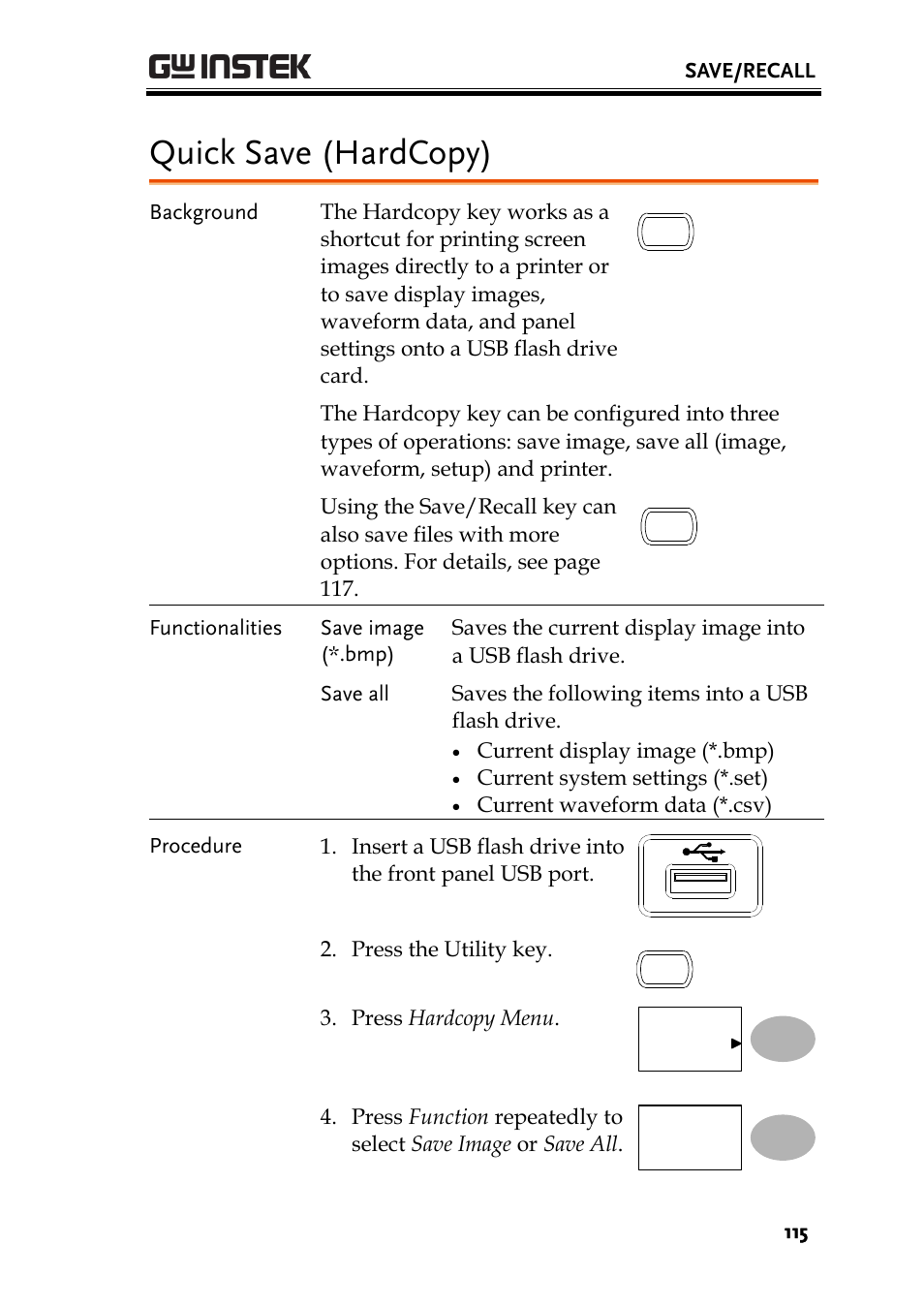 Quick save (hardcopy) | GW Instek GDS-1000A-U Series User Manual User Manual | Page 115 / 148
