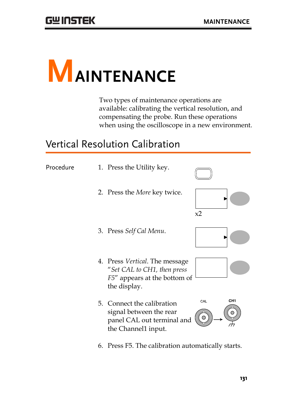 E 131), Aintenance, Vertical resolution calibration | GW Instek GDS-1000A-U Series User Manual User Manual | Page 131 / 148