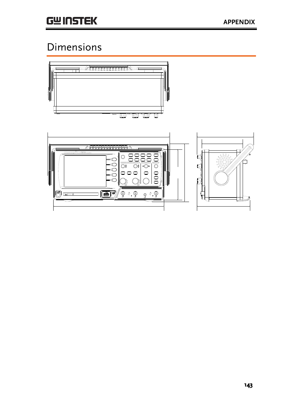 Dimensions, Appendix | GW Instek GDS-1000A-U Series User Manual User Manual | Page 143 / 148