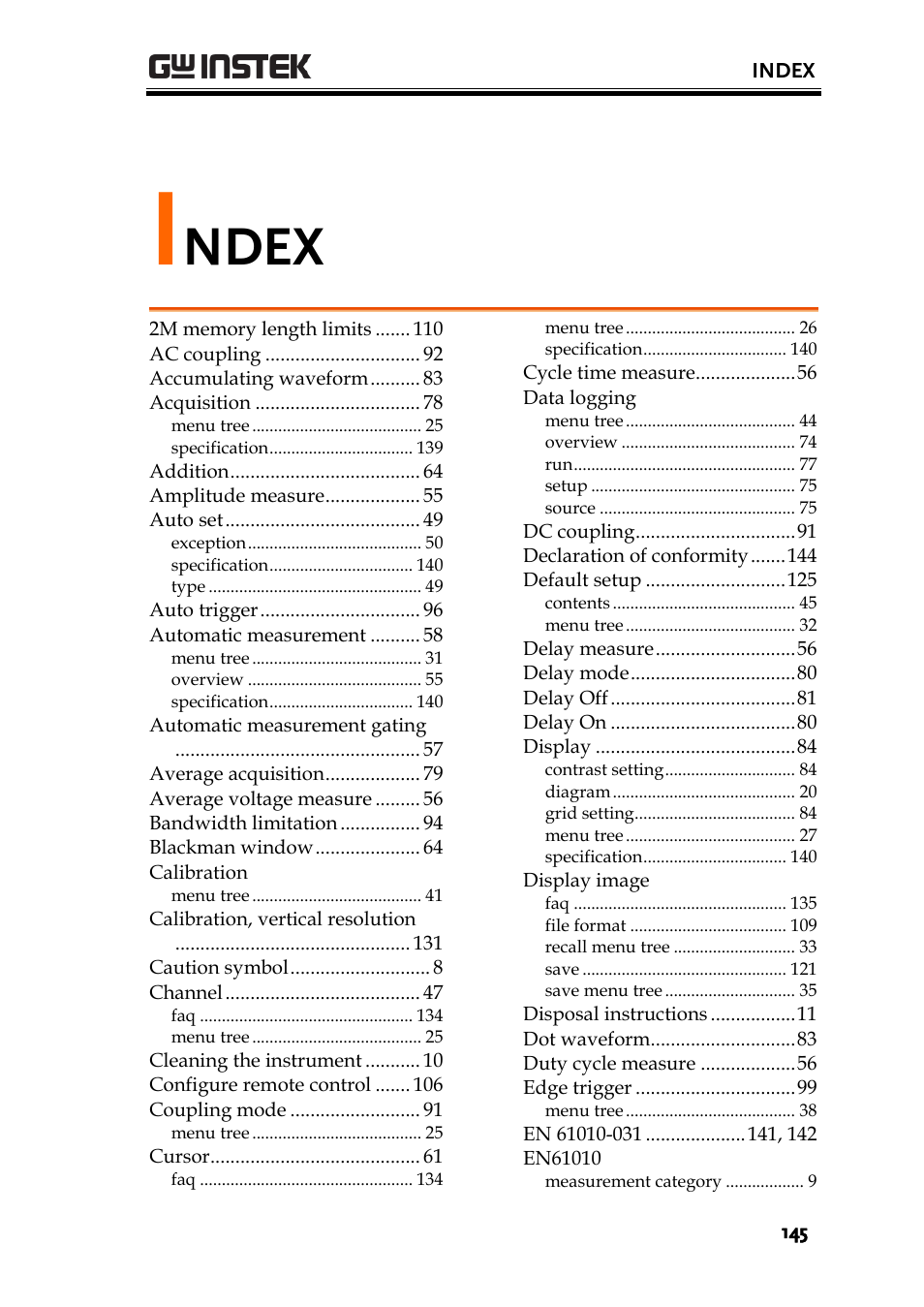 Ndex | GW Instek GDS-1000A-U Series User Manual User Manual | Page 145 / 148