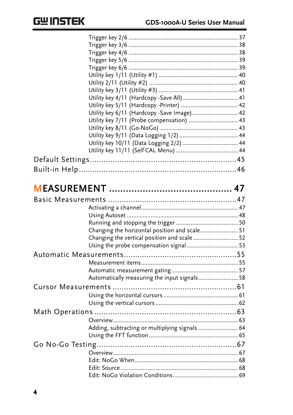 Measurement | GW Instek GDS-1000A-U Series User Manual User Manual | Page 4 / 148