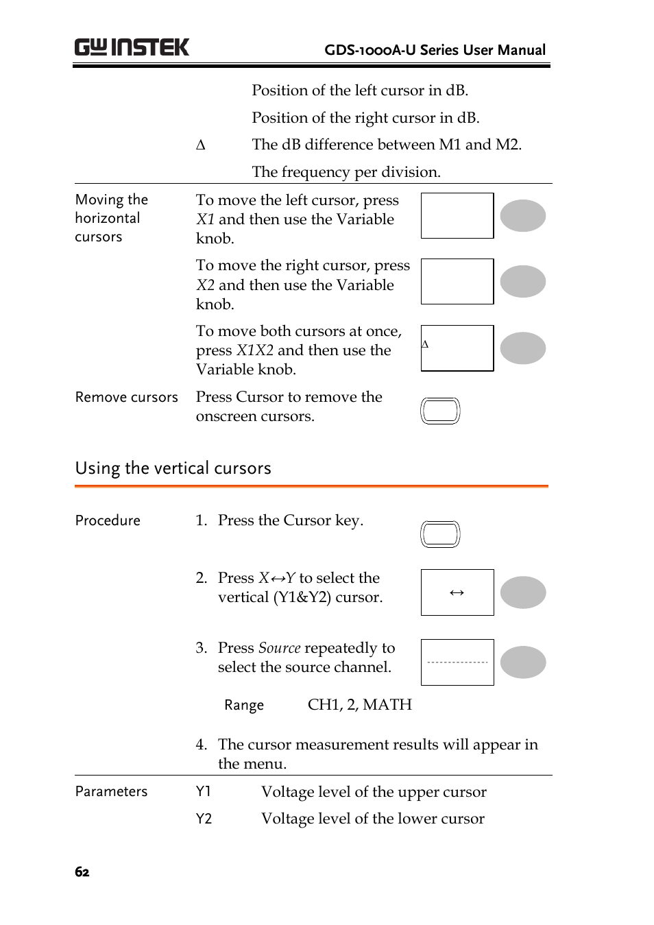 Using the vertical cursors | GW Instek GDS-1000A-U Series User Manual User Manual | Page 62 / 148