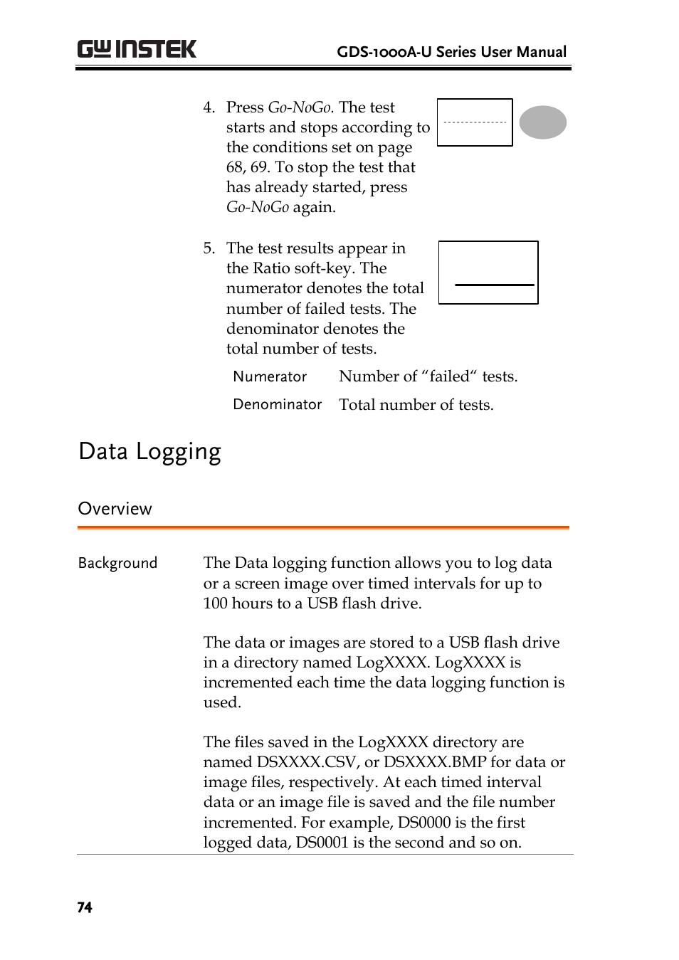 Data logging, Ratio, Overview | GW Instek GDS-1000A-U Series User Manual User Manual | Page 74 / 148