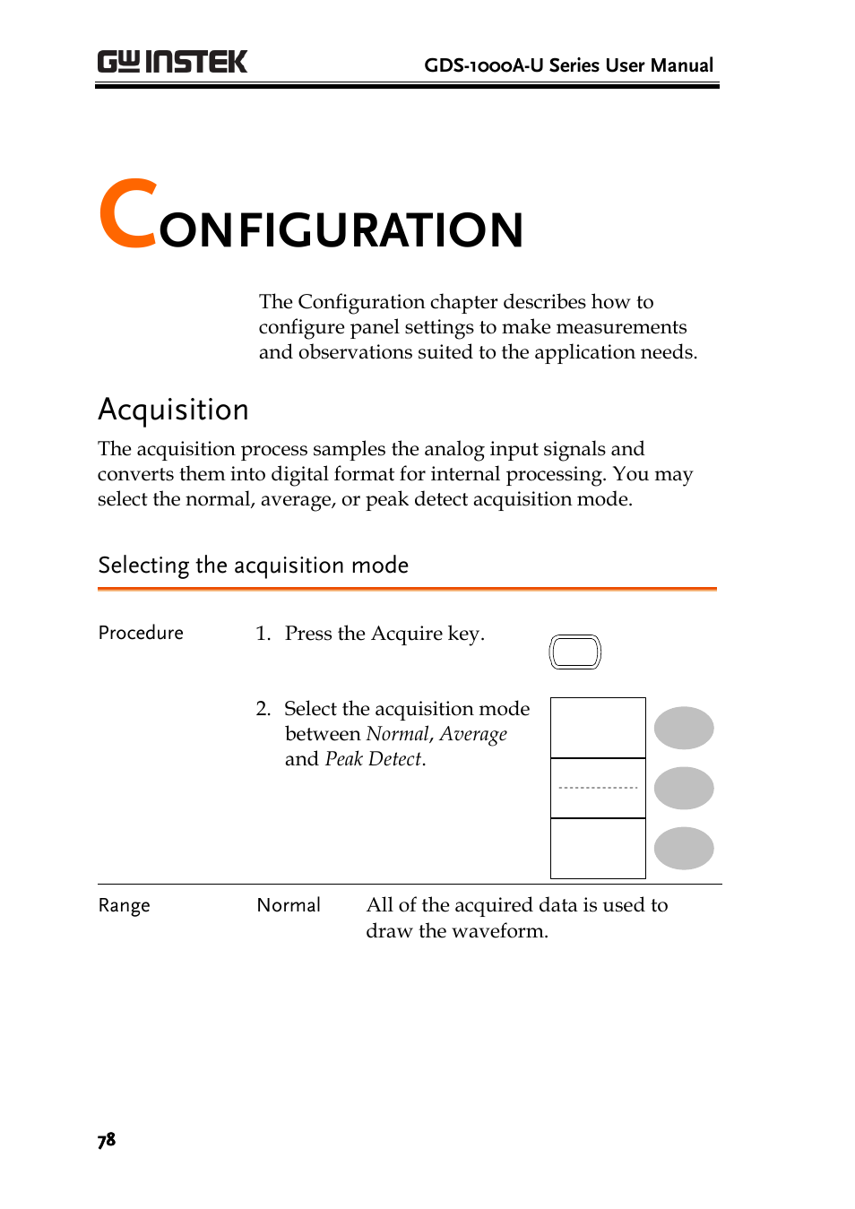 Onfiguration, Acquisition | GW Instek GDS-1000A-U Series User Manual User Manual | Page 78 / 148