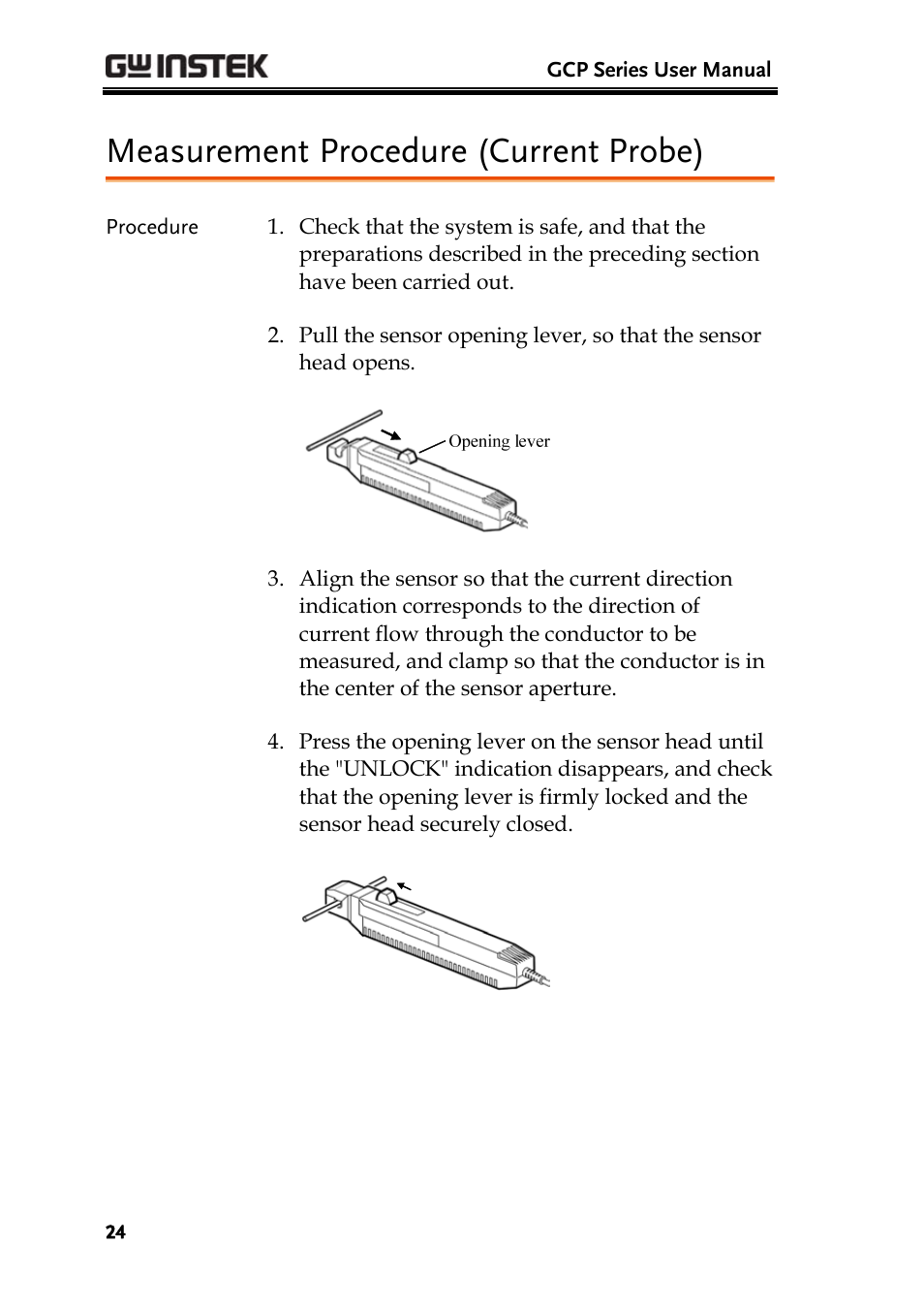 Measurement procedure (current probe) | GW Instek GDS-3000 Series GCP-530/1030 current probe User Manual User Manual | Page 24 / 40