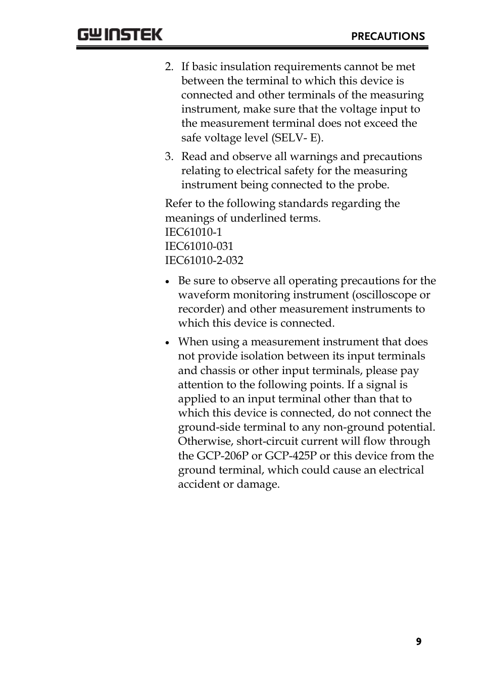 GW Instek GDS-3000 Series GCP-530/1030 current probe User Manual User Manual | Page 9 / 40