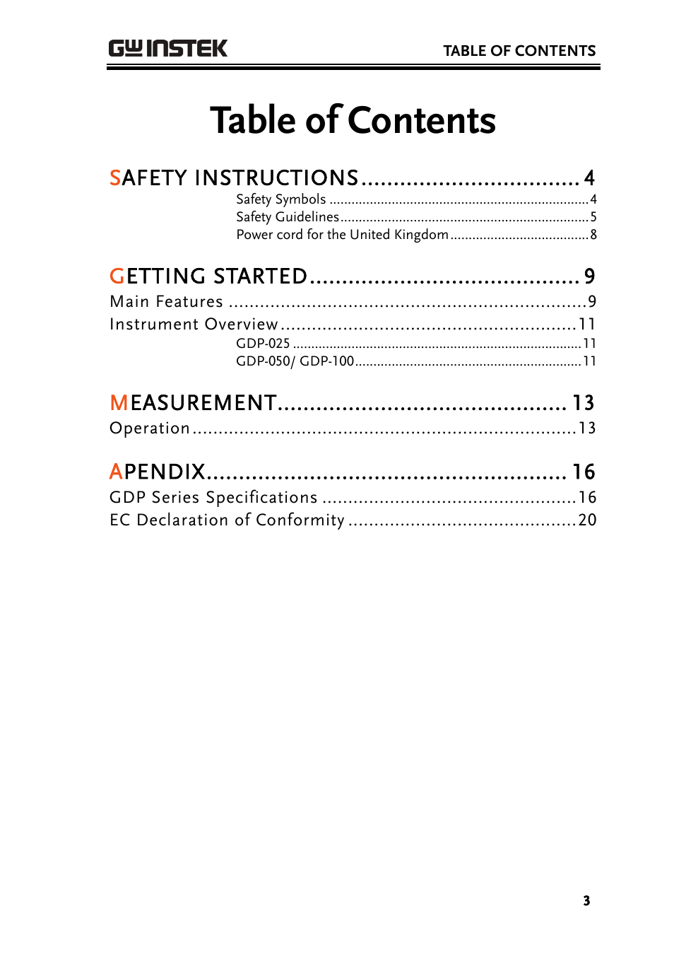 GW Instek GDS-3000 Series GDP-025/050/100 differential probe User Manual User Manual | Page 3 / 21