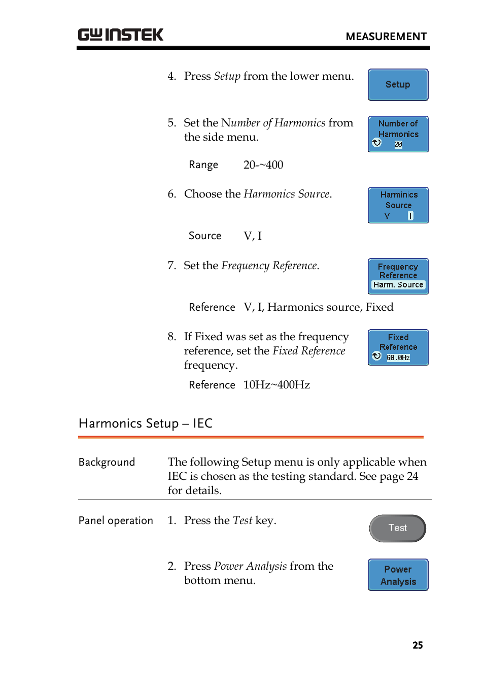 Harmonics setup – iec | GW Instek GDS-3000 Series DS3-PWR Power analysis manual User Manual | Page 25 / 37