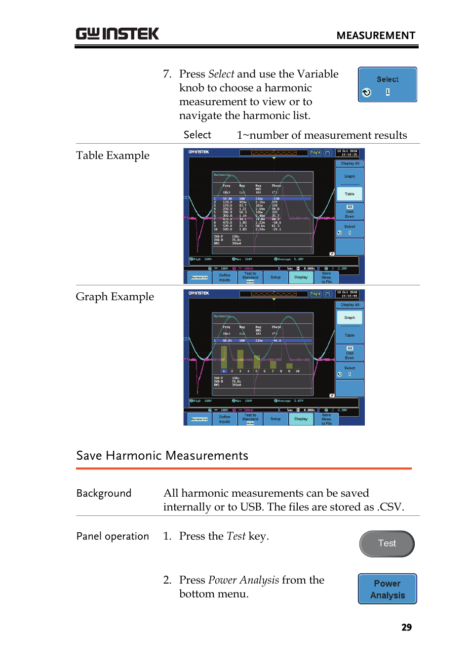 Save harmonic measurements | GW Instek GDS-3000 Series DS3-PWR Power analysis manual User Manual | Page 29 / 37