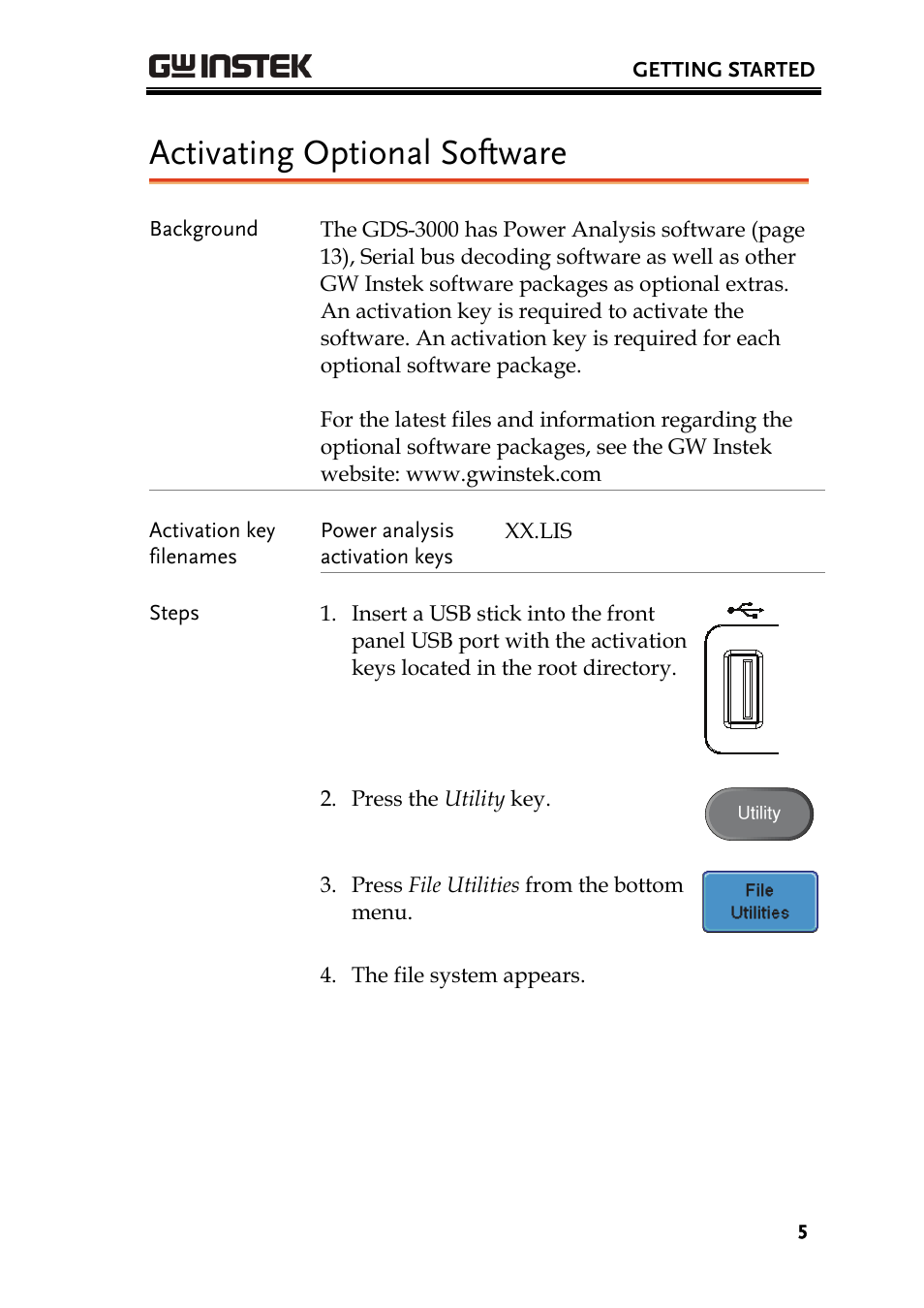 Activating optional software | GW Instek GDS-3000 Series DS3-PWR Power analysis manual User Manual | Page 5 / 37