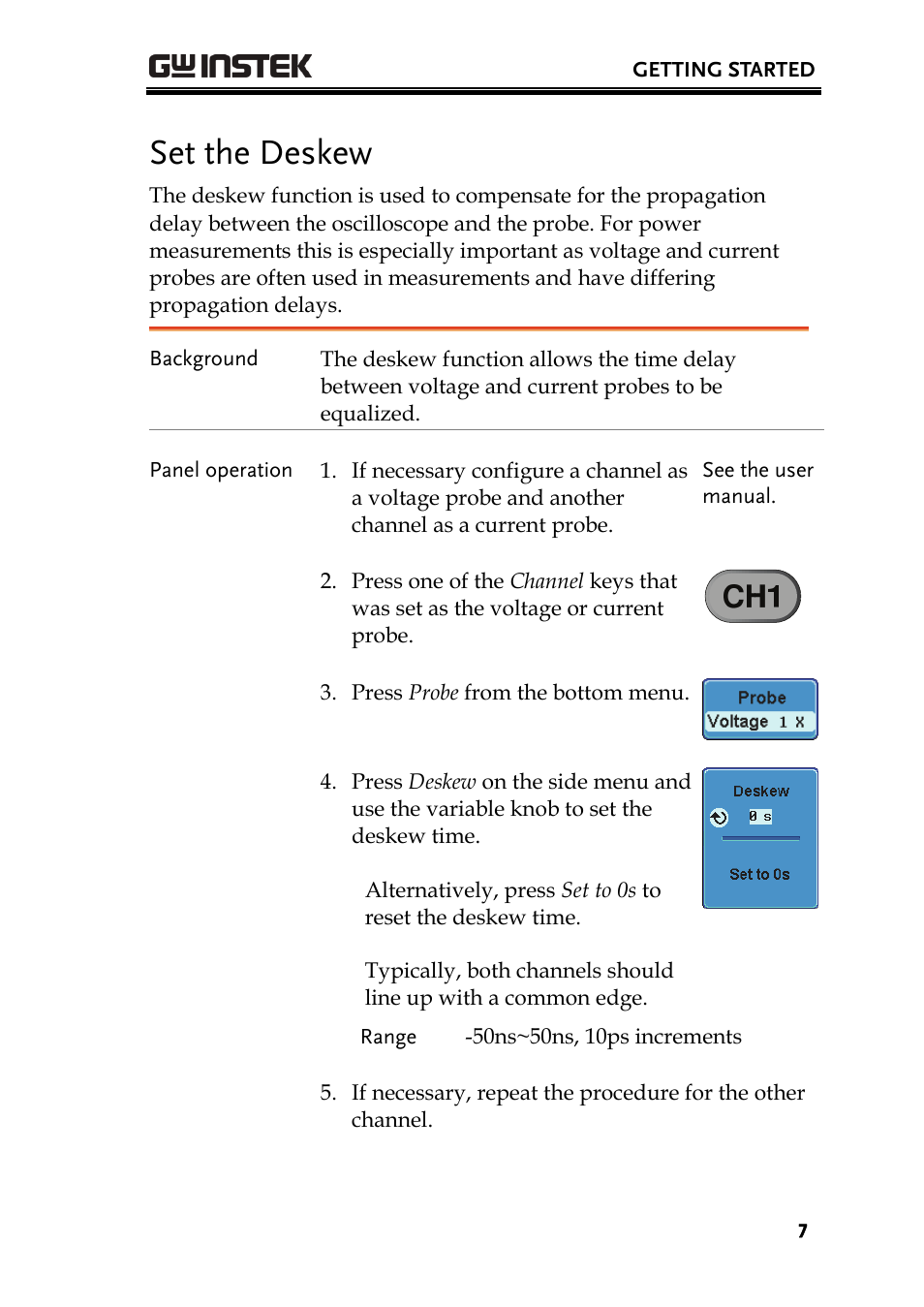 Set the deskew | GW Instek GDS-3000 Series DS3-PWR Power analysis manual User Manual | Page 7 / 37