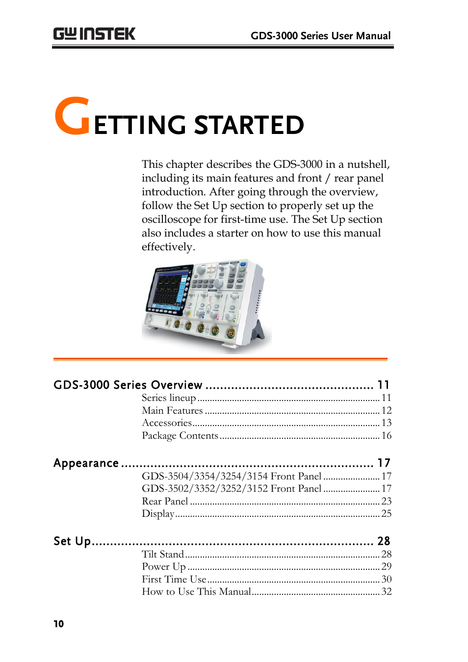 Getting started, Etting started | GW Instek GDS-3000 Series User Manual User Manual | Page 10 / 209
