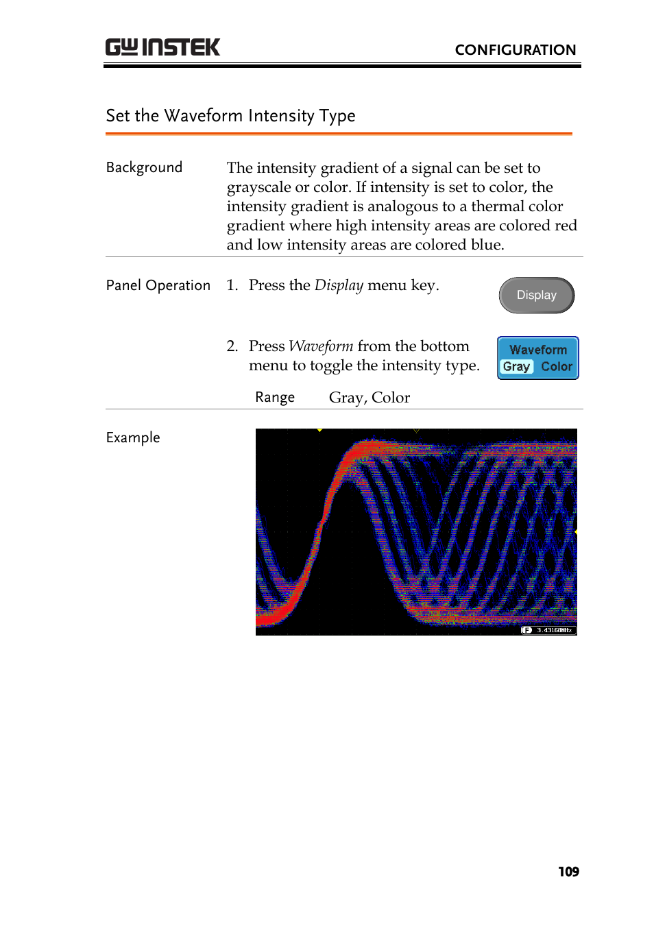 Set the waveform intensity type | GW Instek GDS-3000 Series User Manual User Manual | Page 109 / 209