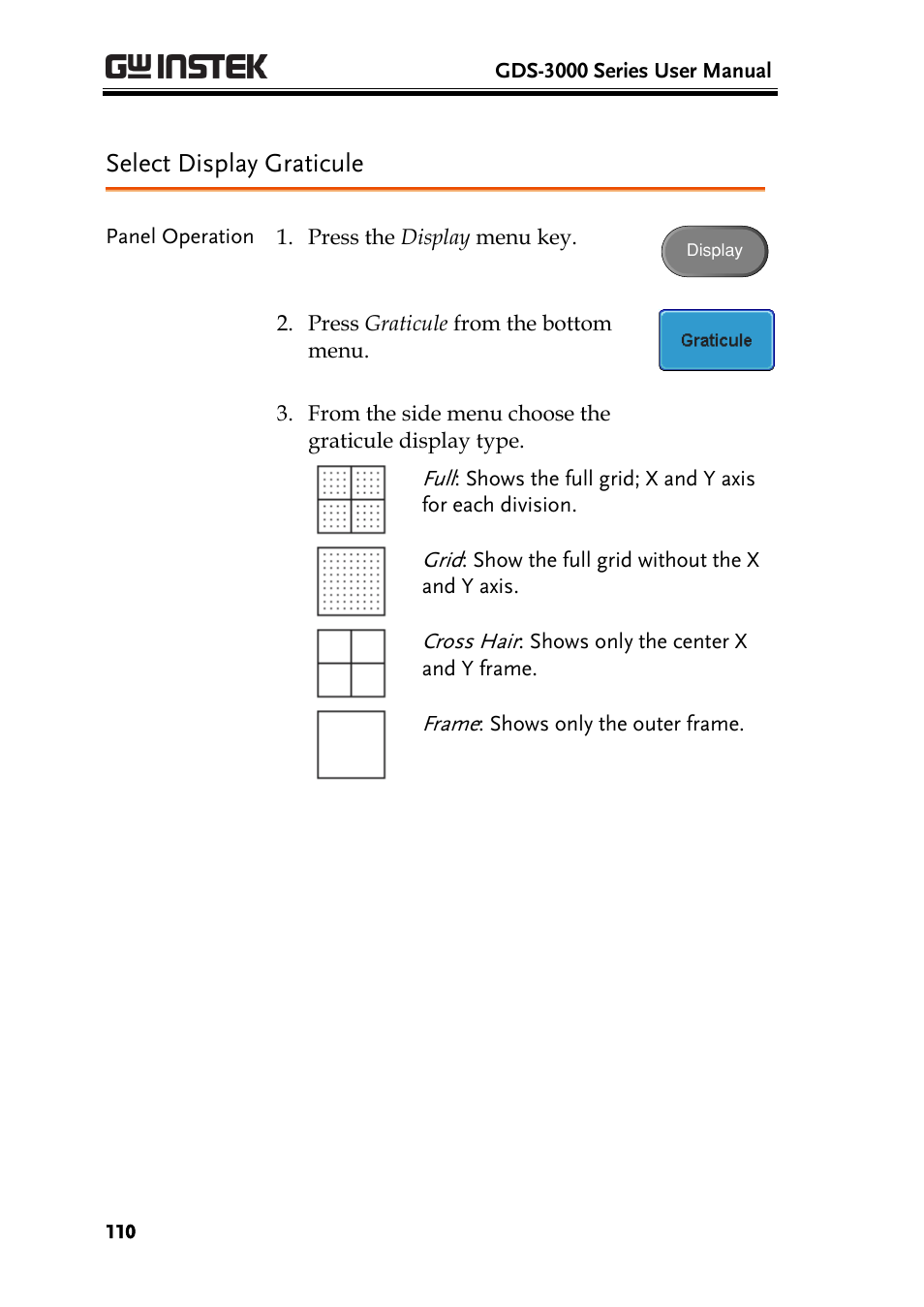 Select display graticule | GW Instek GDS-3000 Series User Manual User Manual | Page 110 / 209