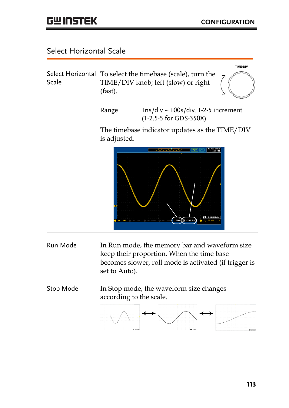 Select horizontal scale | GW Instek GDS-3000 Series User Manual User Manual | Page 113 / 209