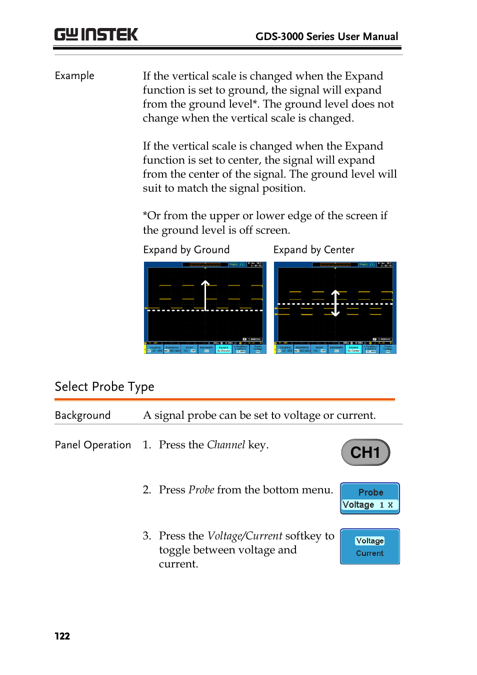 Select probe type | GW Instek GDS-3000 Series User Manual User Manual | Page 122 / 209