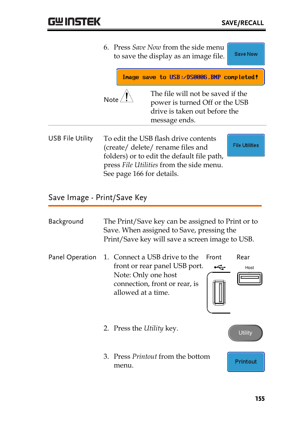 Save image - print/save key | GW Instek GDS-3000 Series User Manual User Manual | Page 155 / 209