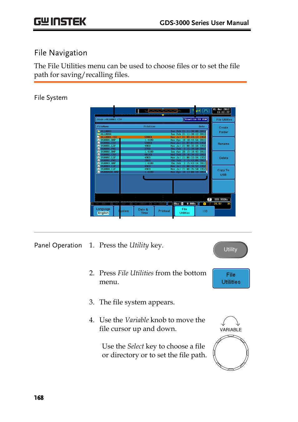 File navigation | GW Instek GDS-3000 Series User Manual User Manual | Page 168 / 209