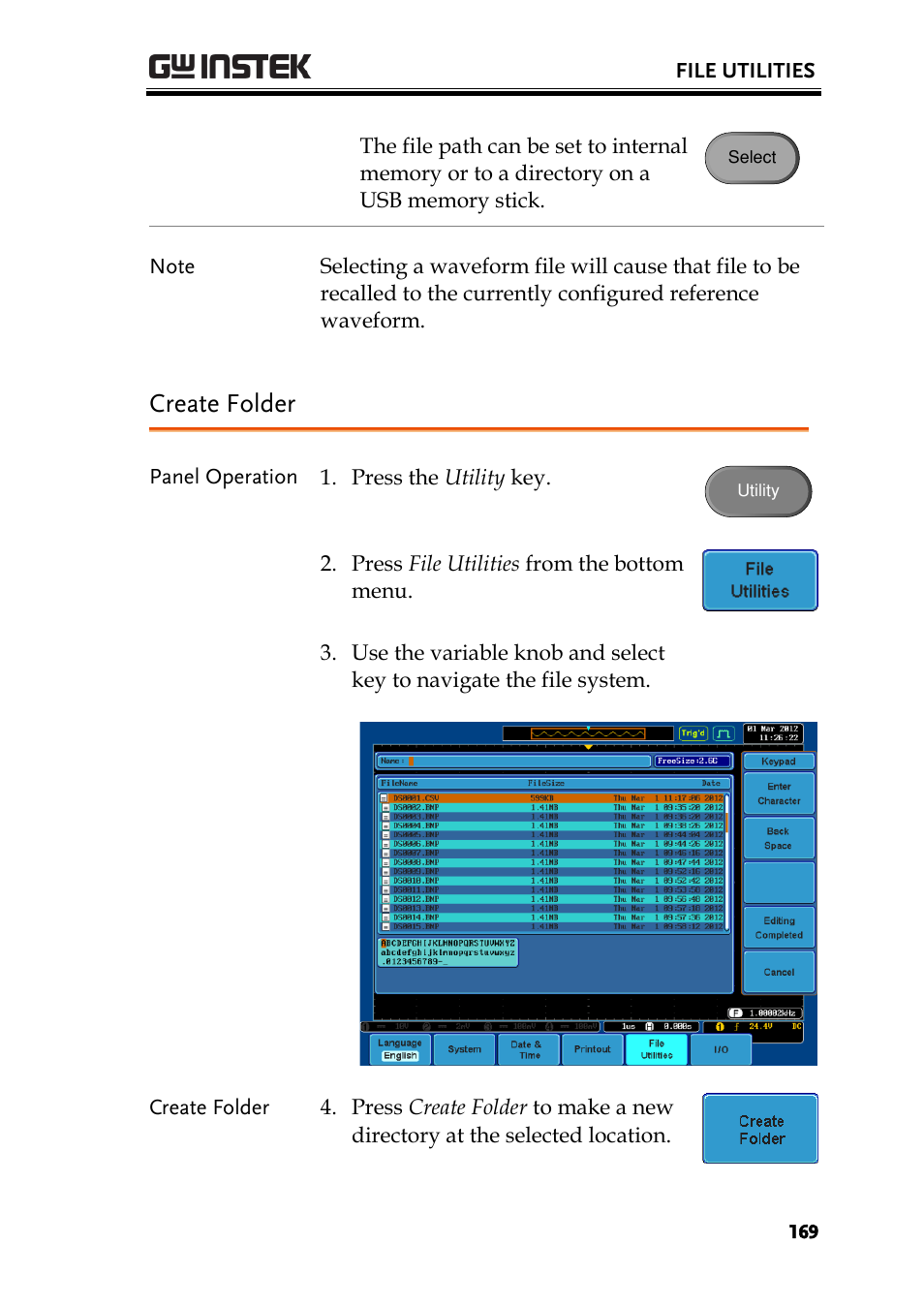 Create folder | GW Instek GDS-3000 Series User Manual User Manual | Page 169 / 209