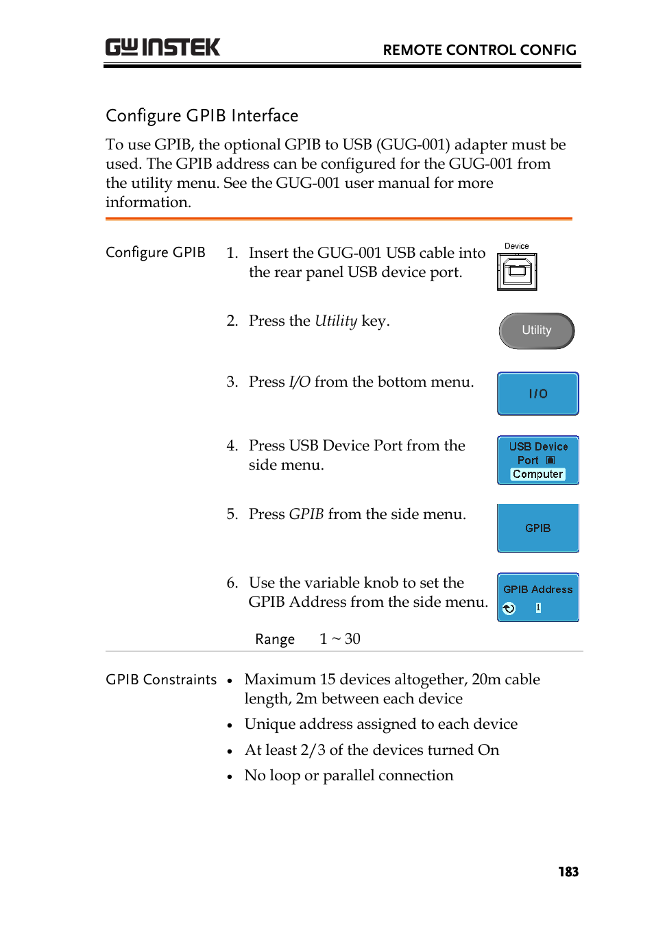 Configure gpib interface | GW Instek GDS-3000 Series User Manual User Manual | Page 183 / 209