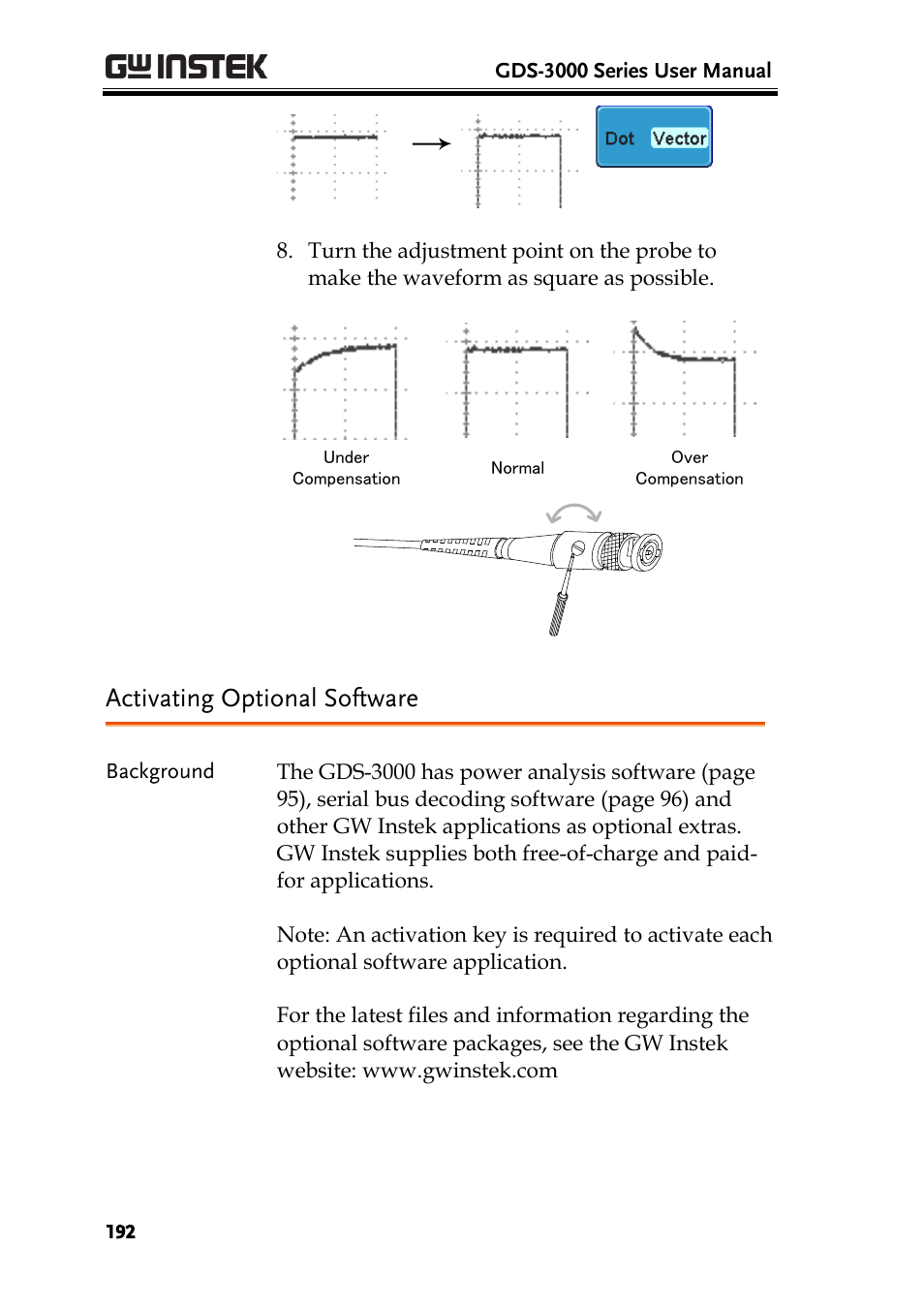 Activating optional software | GW Instek GDS-3000 Series User Manual User Manual | Page 192 / 209