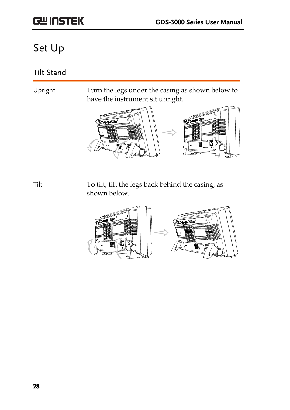 Set up, Tilt stand | GW Instek GDS-3000 Series User Manual User Manual | Page 28 / 209