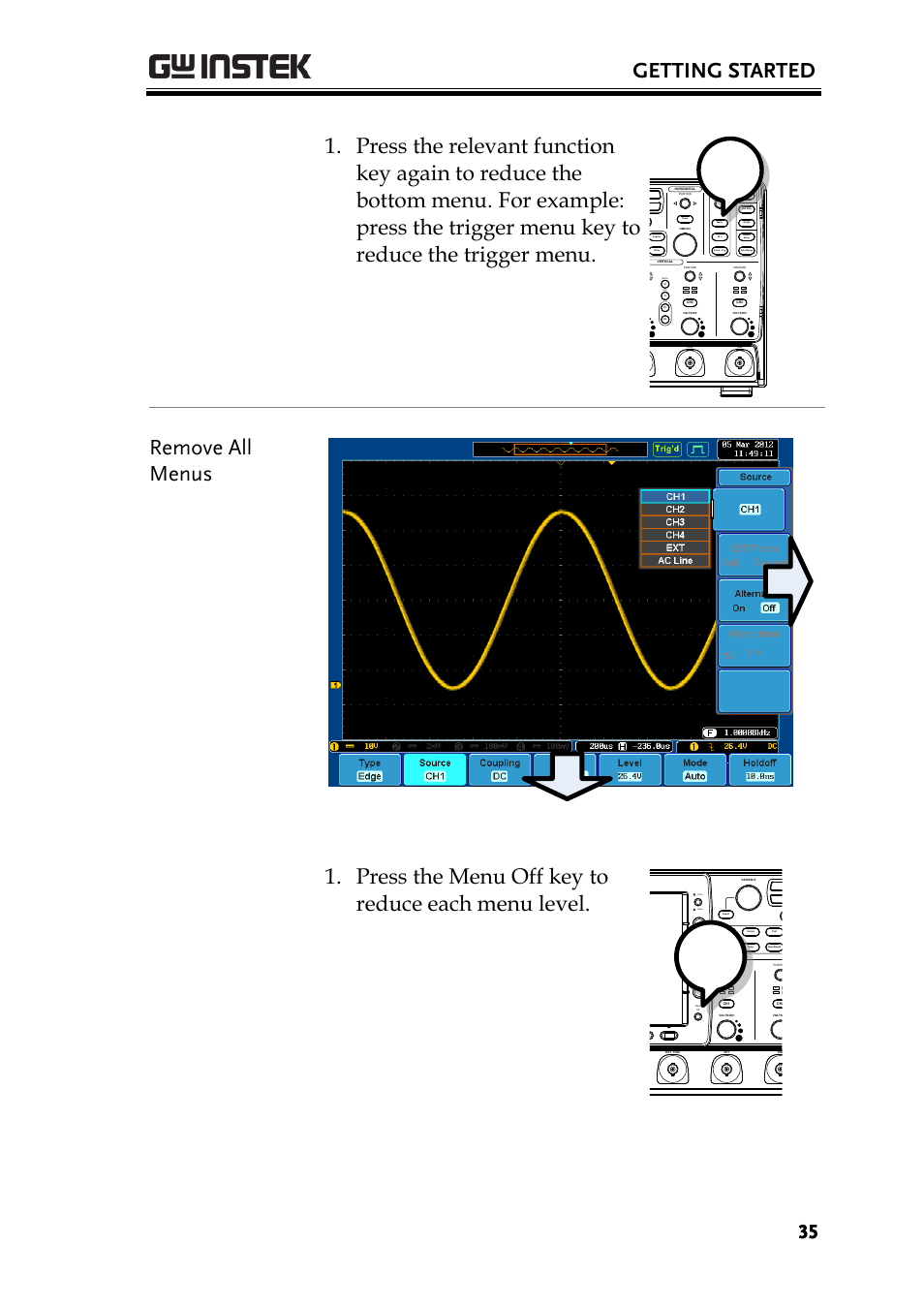 Getting started, Ac bw 50 | GW Instek GDS-3000 Series User Manual User Manual | Page 35 / 209