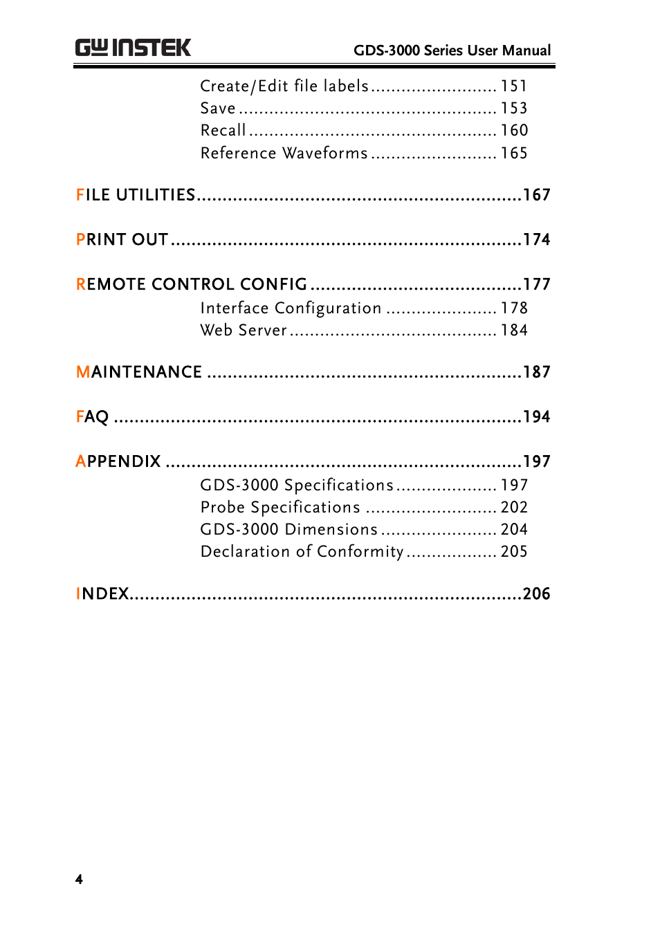 GW Instek GDS-3000 Series User Manual User Manual | Page 4 / 209