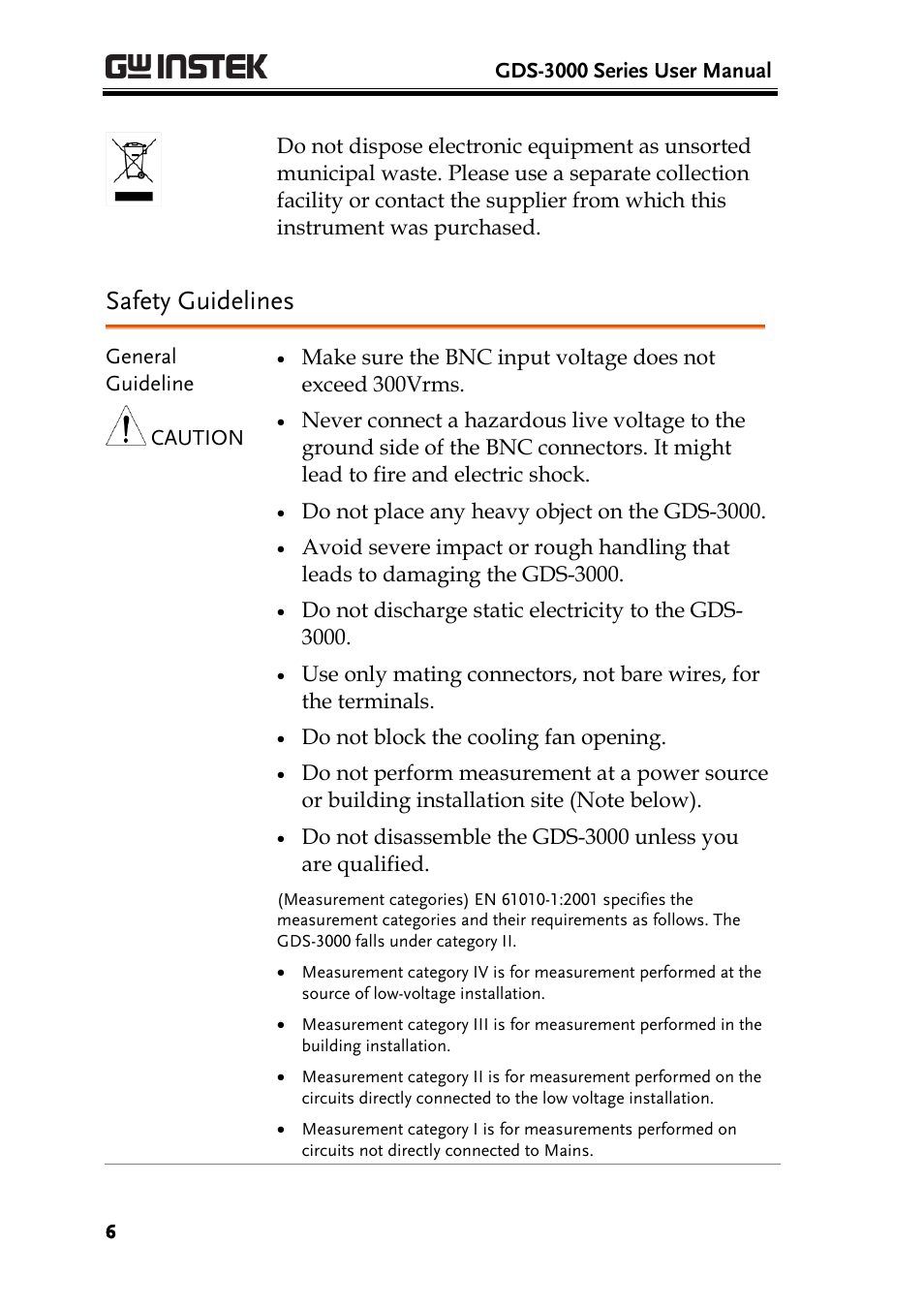 Safety guidelines | GW Instek GDS-3000 Series User Manual User Manual | Page 6 / 209