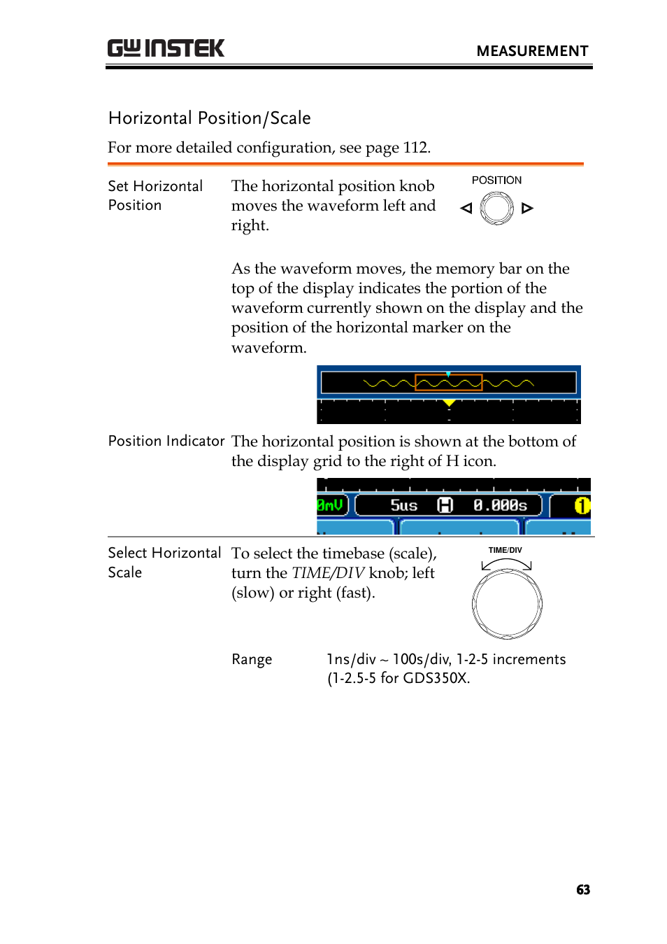 Horizontal position/scale | GW Instek GDS-3000 Series User Manual User Manual | Page 63 / 209