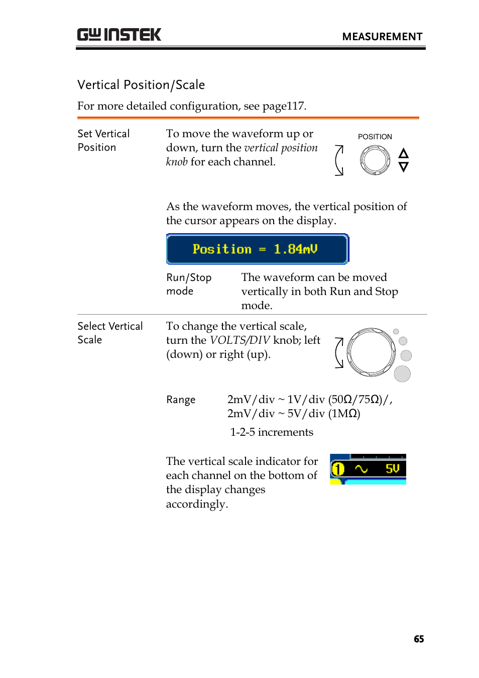 Vertical position/scale | GW Instek GDS-3000 Series User Manual User Manual | Page 65 / 209