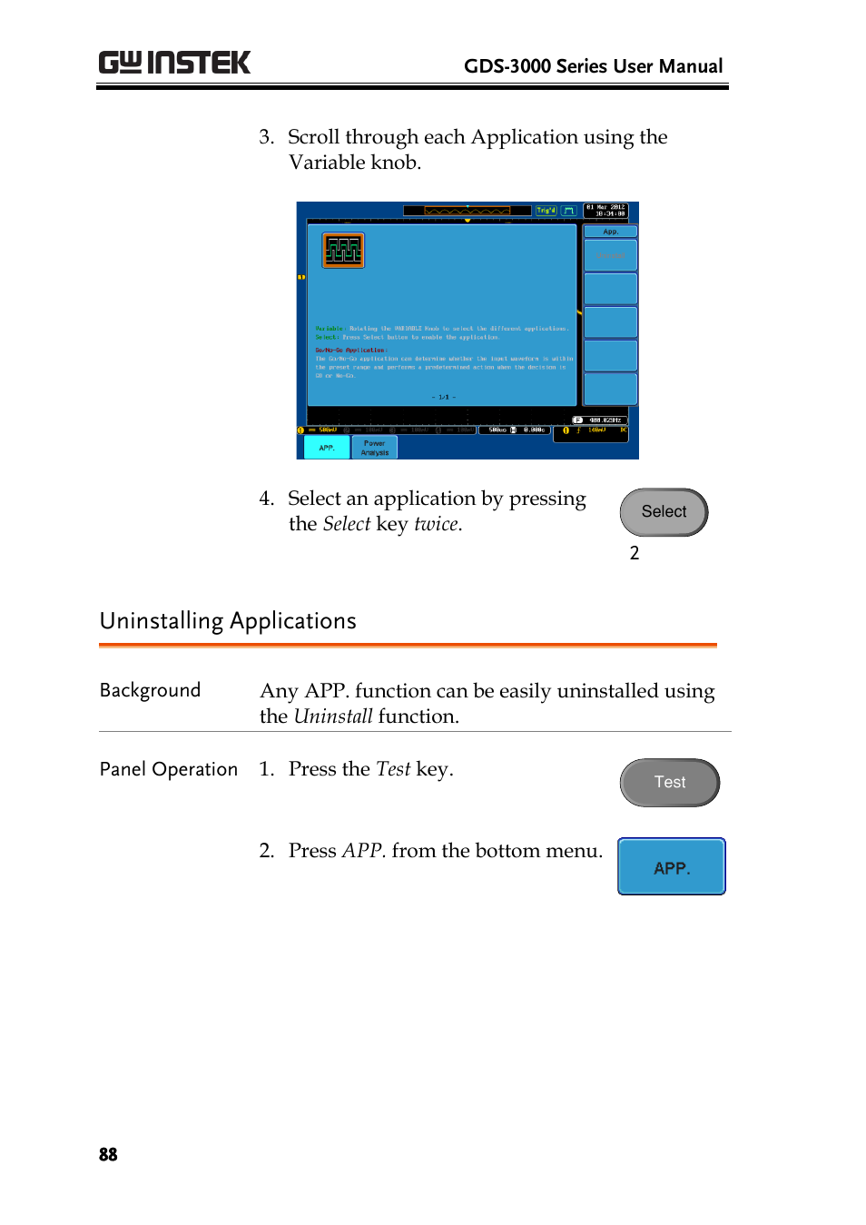 Uninstalling applications | GW Instek GDS-3000 Series User Manual User Manual | Page 88 / 209