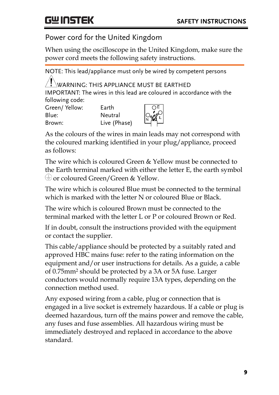 Power cord for the united kingdom | GW Instek GDS-3000 Series User Manual User Manual | Page 9 / 209
