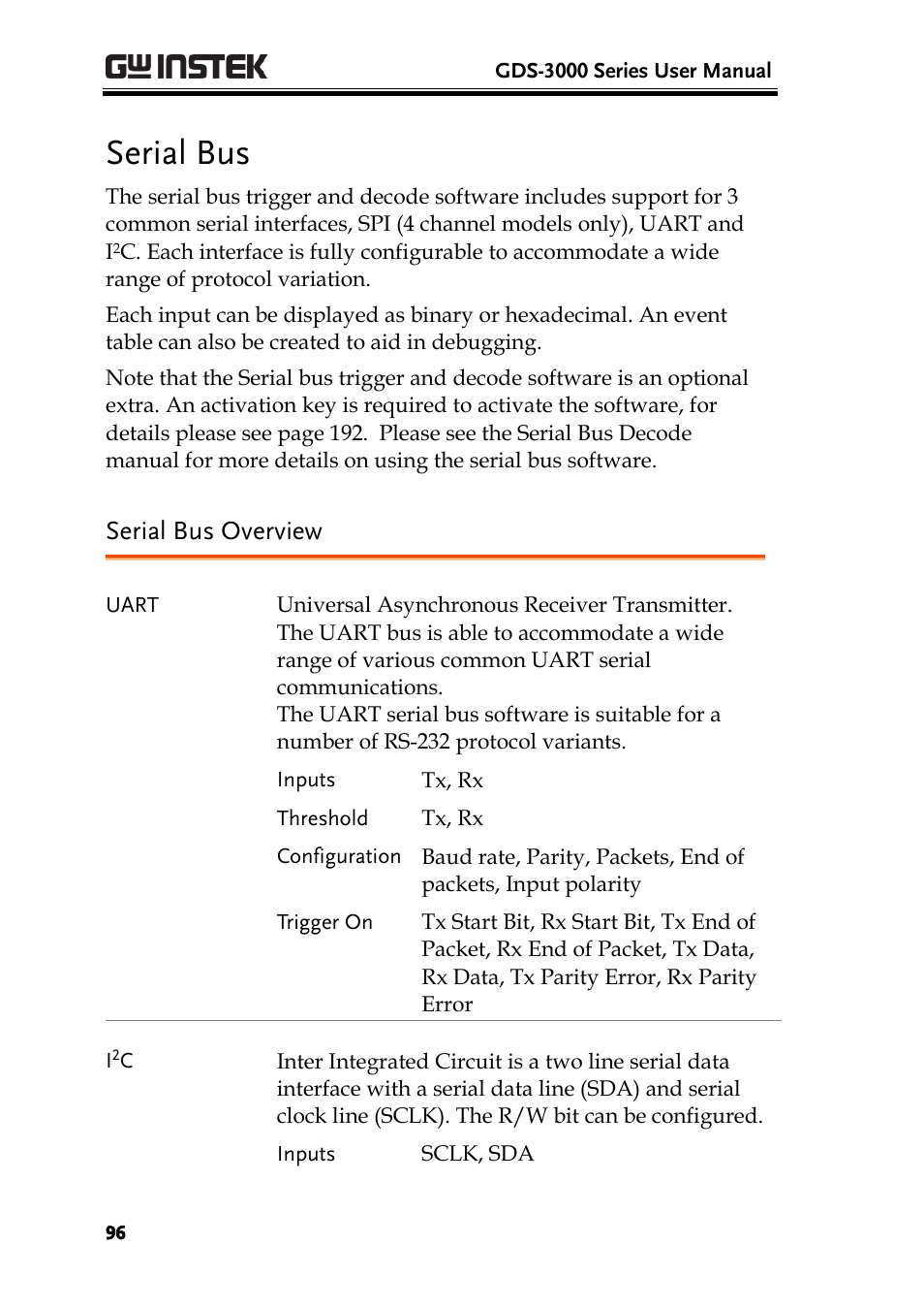 Serial bus, Serial bus overview | GW Instek GDS-3000 Series User Manual User Manual | Page 96 / 209