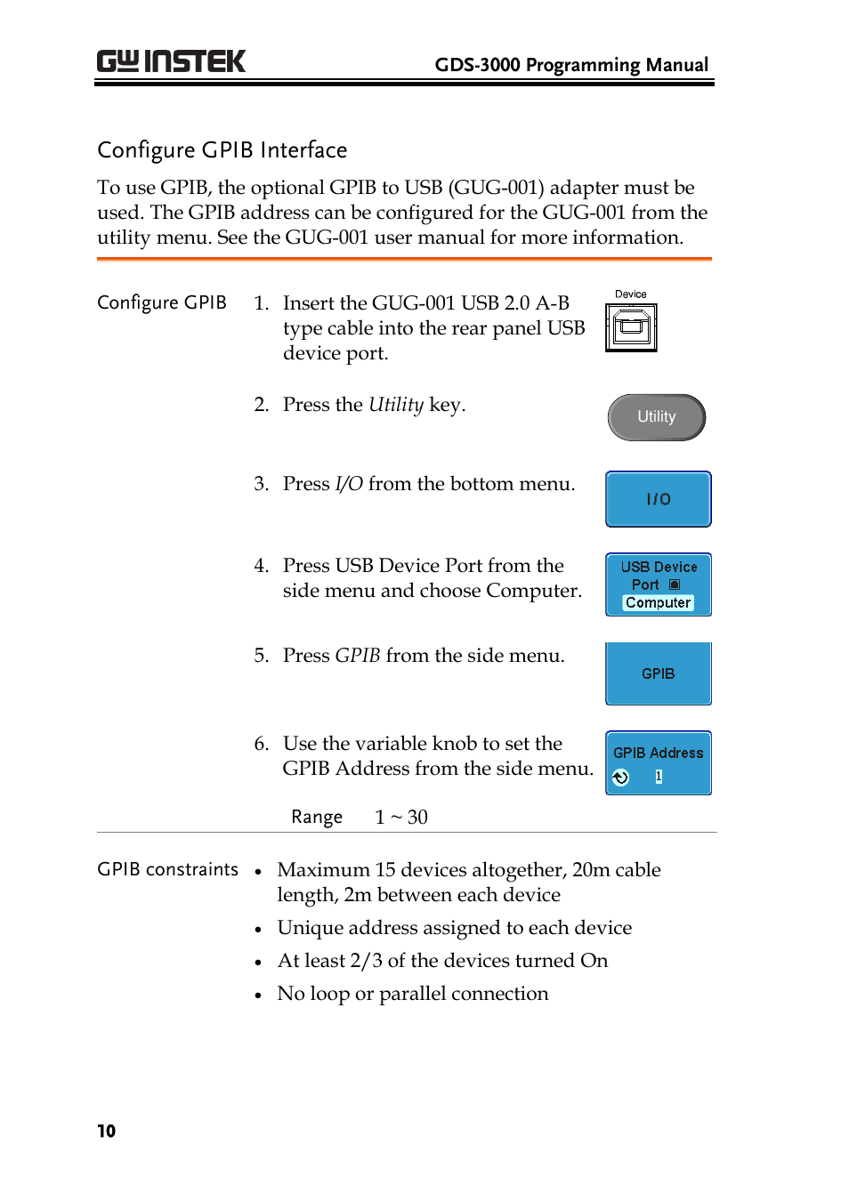 Configure gpib interface | GW Instek GDS-3000 Series Programming Manual User Manual | Page 10 / 103