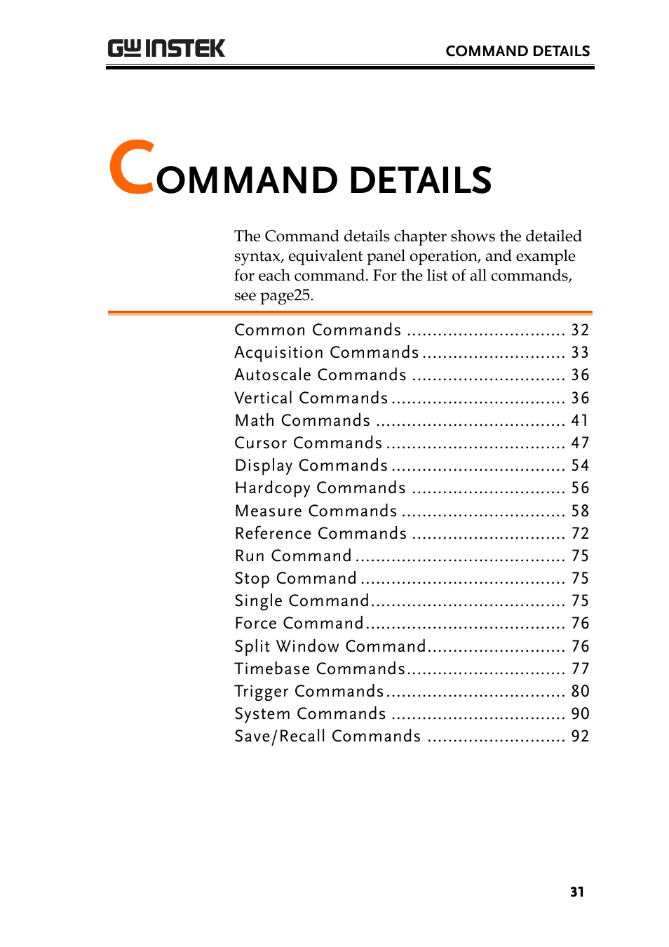 Command details, Ommand details | GW Instek GDS-3000 Series Programming Manual User Manual | Page 31 / 103