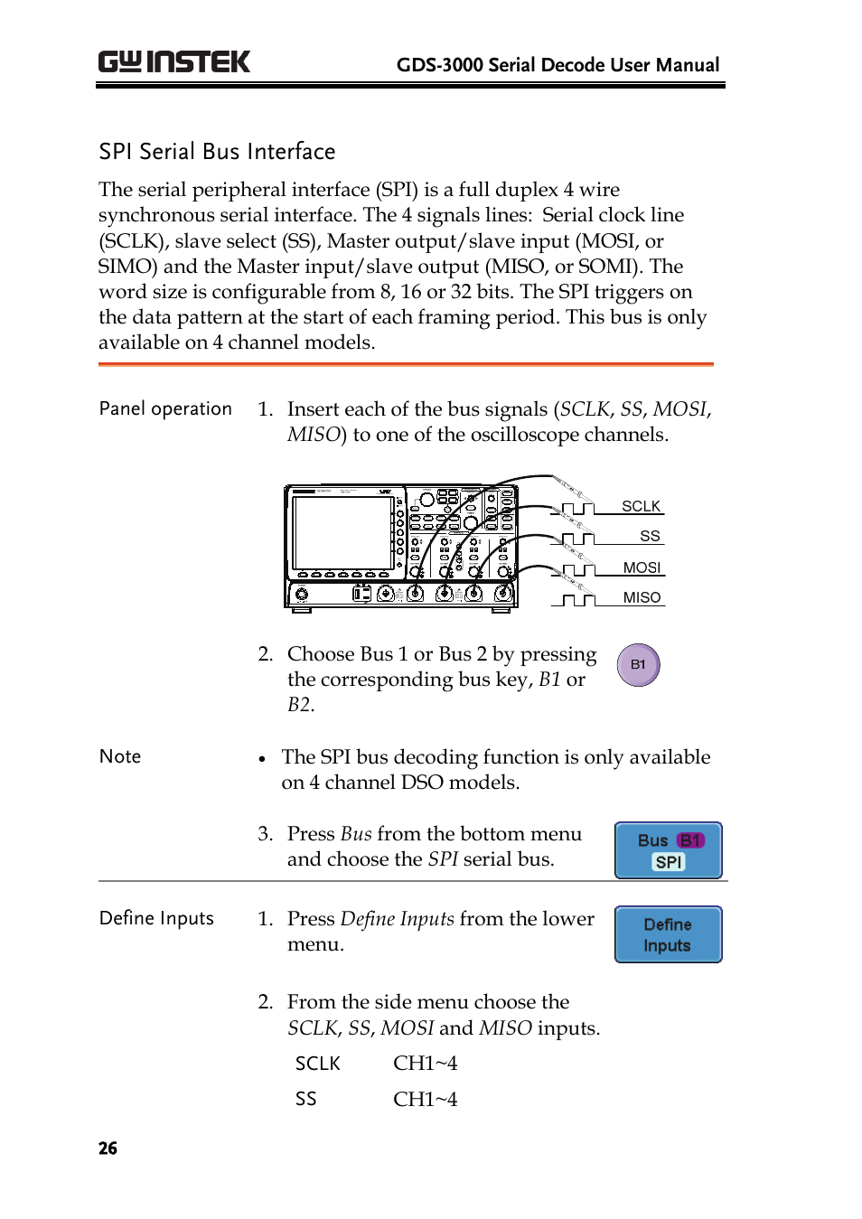 Spi serial bus interface | GW Instek GDS-3000 Series DS3-SBD Serial Bus decode User Manual | Page 26 / 29