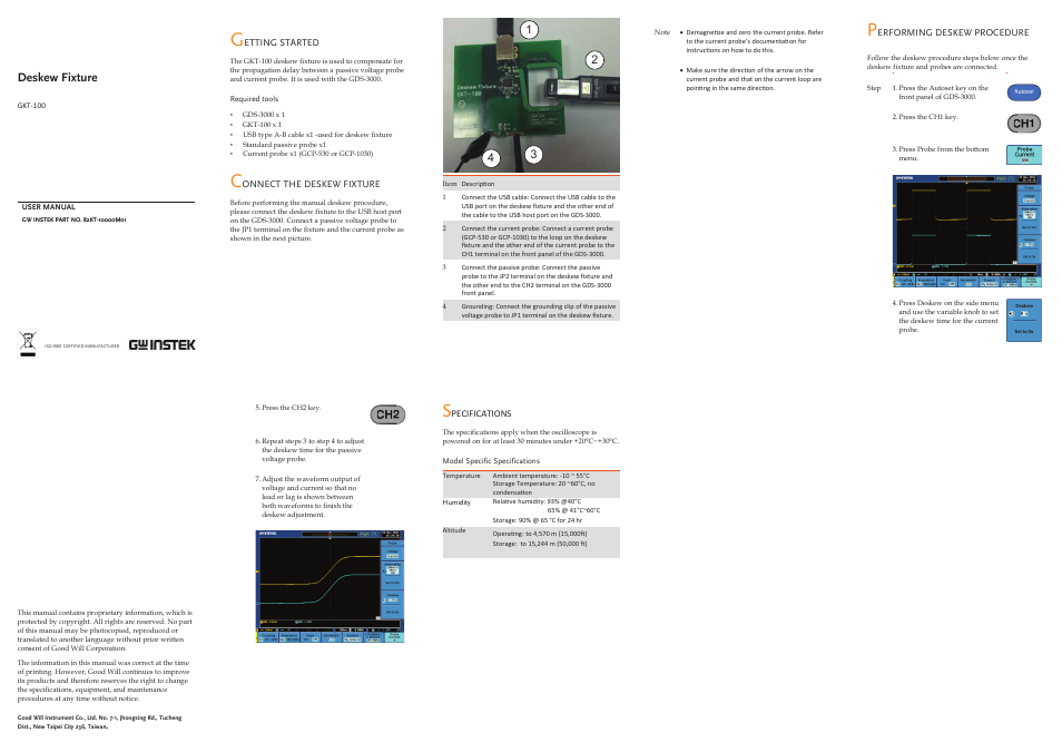 GW Instek GDS-3000 Series GKT-100 deskew fixture User Manual User Manual | 1 page