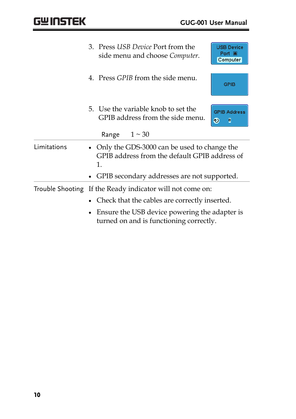 GW Instek GDS-3000 Series GUG-001, GPIB to USB adapter User Manual User Manual | Page 10 / 15