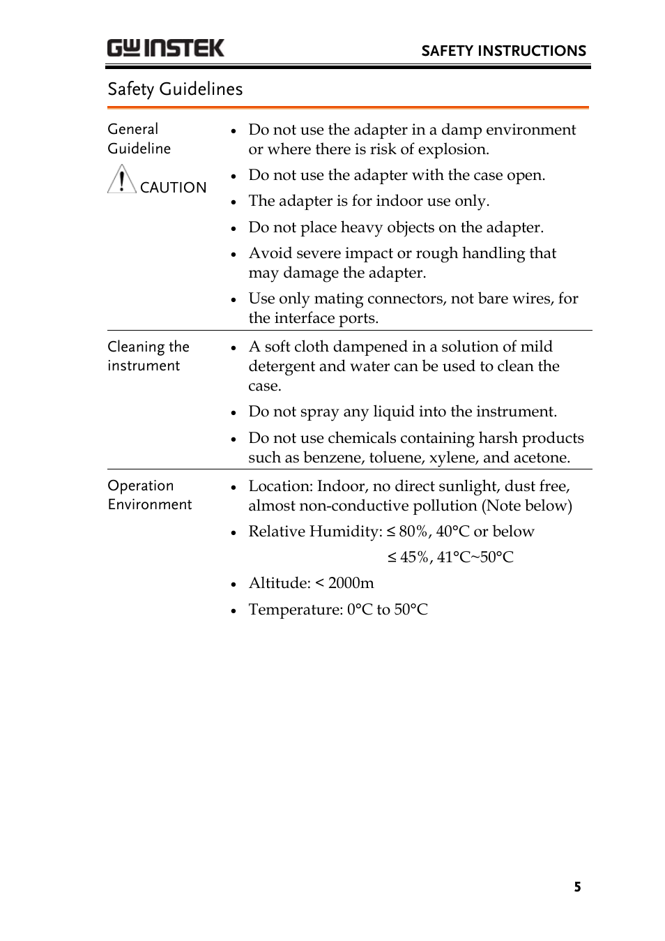 Safety guidelines | GW Instek GDS-3000 Series GUG-001, GPIB to USB adapter User Manual User Manual | Page 5 / 15