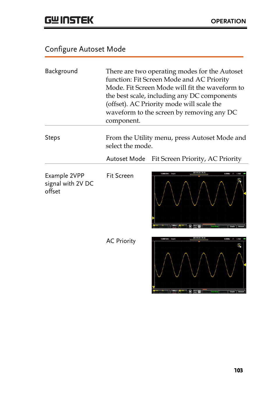 Configure autoset mode | GW Instek GDS-200 Series User Manual User Manual | Page 103 / 188