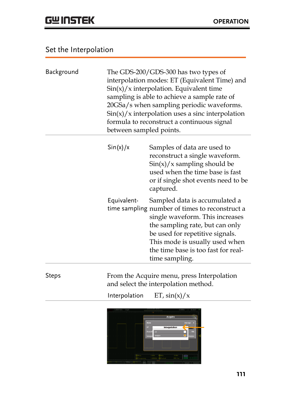 Set the interpolation | GW Instek GDS-200 Series User Manual User Manual | Page 111 / 188