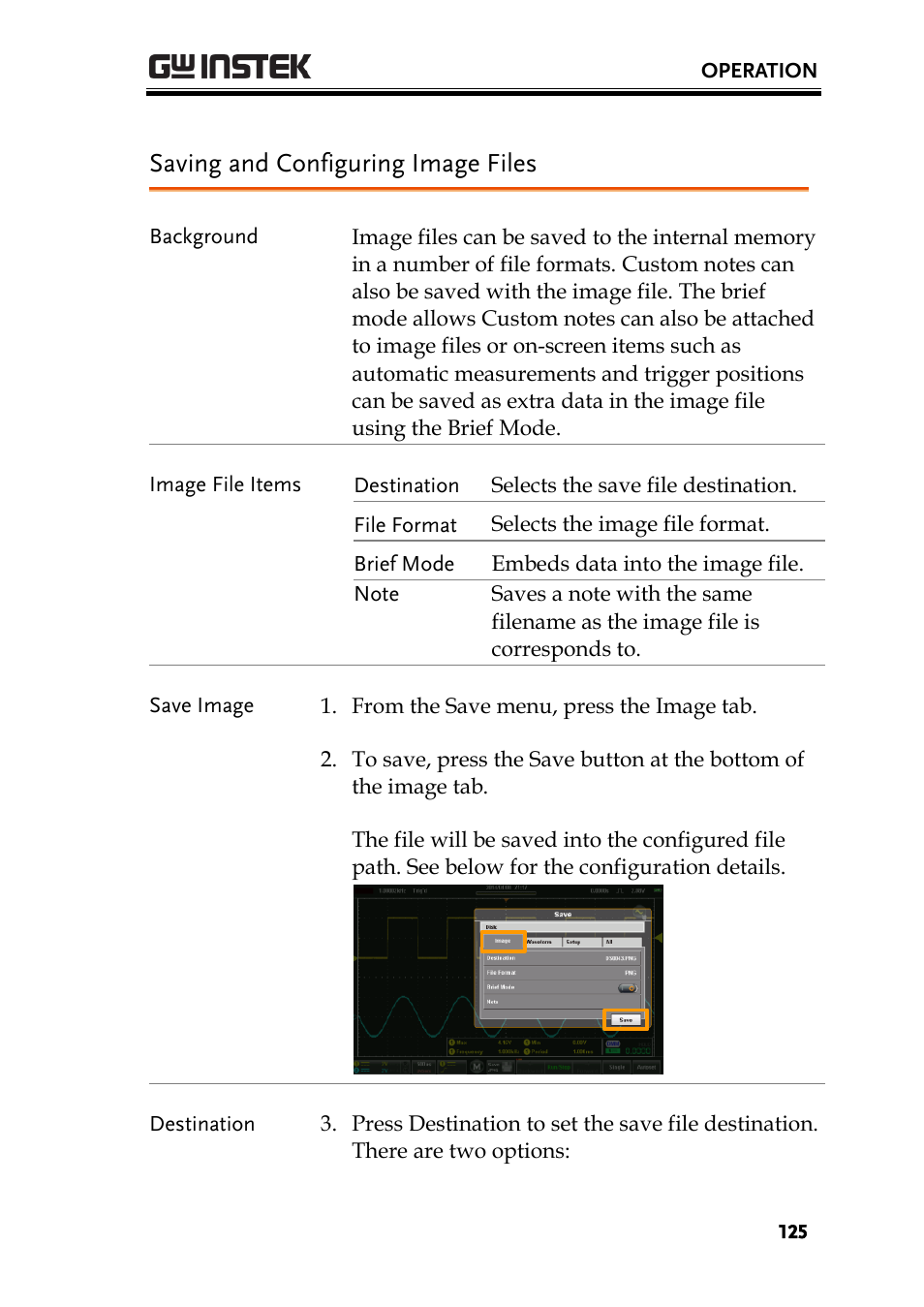 Saving and configuring image files | GW Instek GDS-200 Series User Manual User Manual | Page 125 / 188