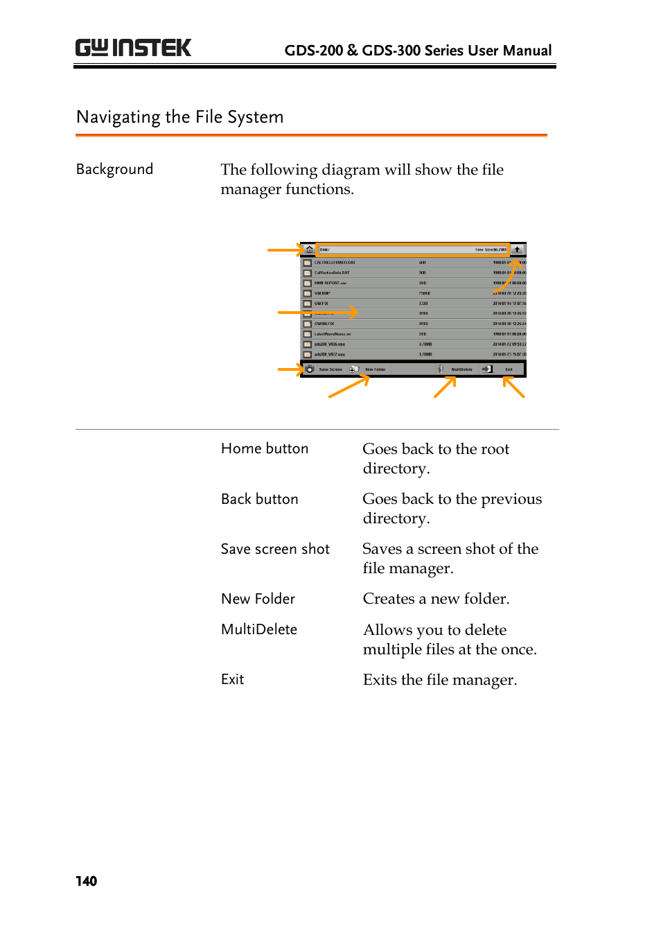 Navigating the file system | GW Instek GDS-200 Series User Manual User Manual | Page 140 / 188