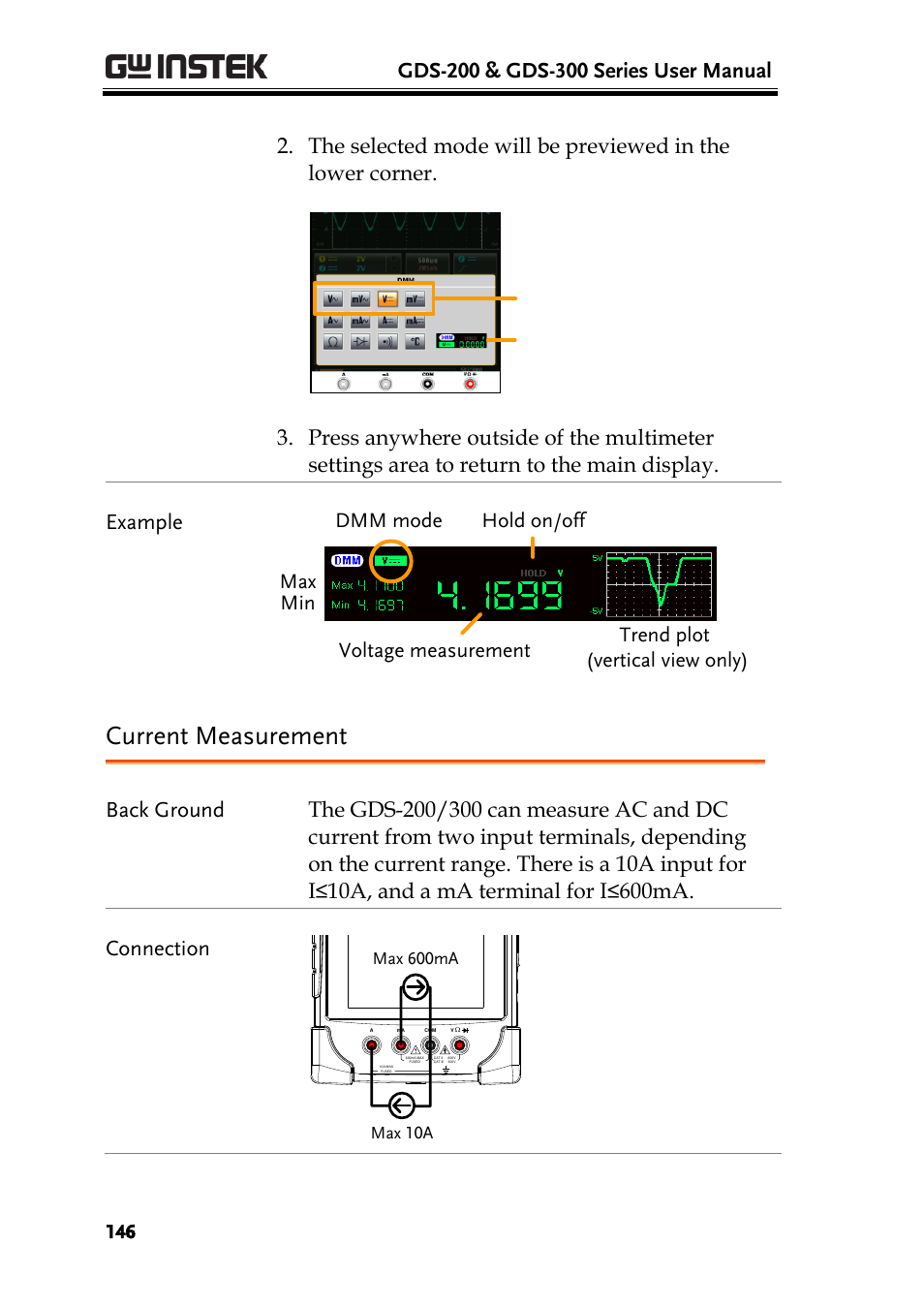 Current measurement, Acom ma com | GW Instek GDS-200 Series User Manual User Manual | Page 146 / 188