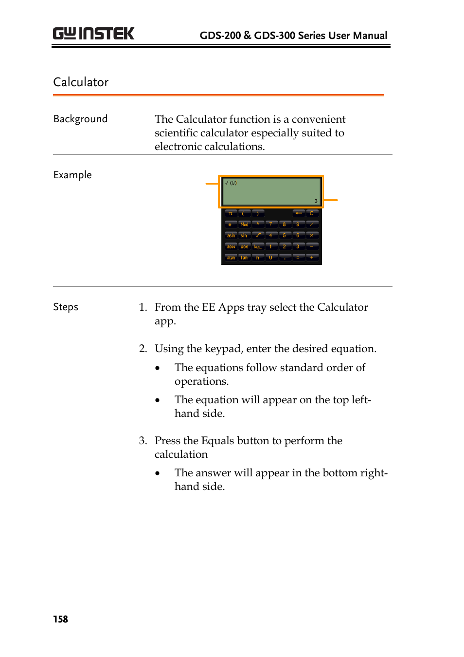 Calculator | GW Instek GDS-200 Series User Manual User Manual | Page 158 / 188
