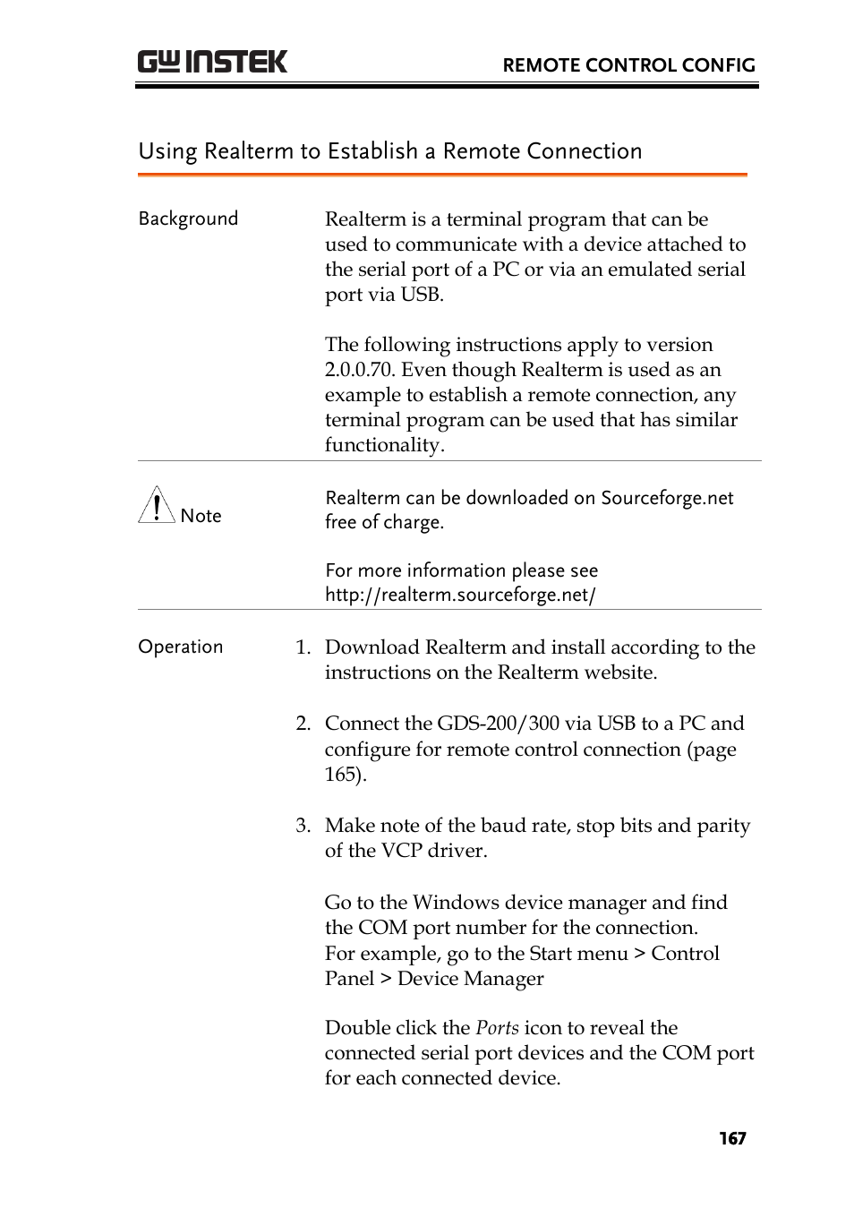 Using realterm to establish a remote connection | GW Instek GDS-200 Series User Manual User Manual | Page 167 / 188